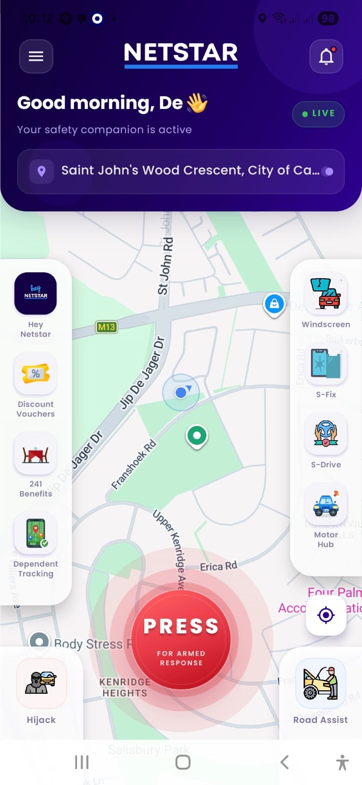 Netstar Companion app — panic button and service shortcuts